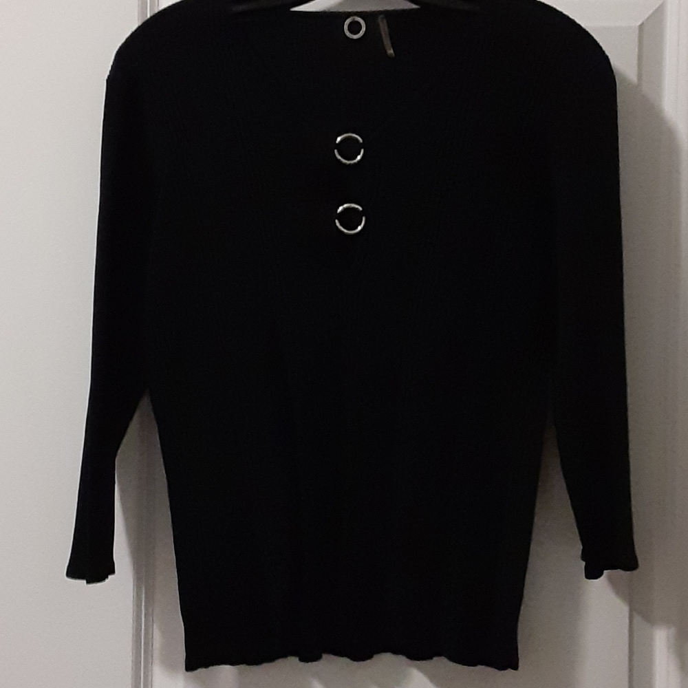 Black rib knit top -L